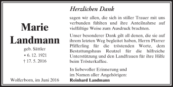 Traueranzeige von Maria Landmann von  Kreisanzeiger