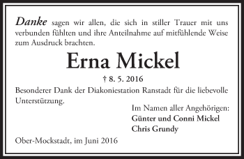 Traueranzeige von Erna Mickel von  Kreisanzeiger