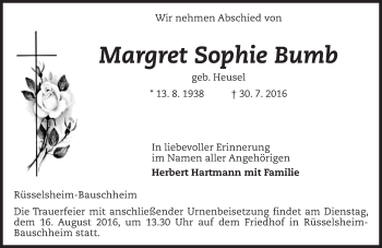 Traueranzeige von Margret Sophie Bumb von Trauerportal Rhein Main Presse