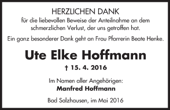 Traueranzeige von Ute Elke Hoffmann von  Kreisanzeiger