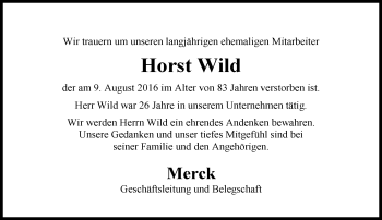 Traueranzeige von Horst Wild von Trauerportal Echo Online