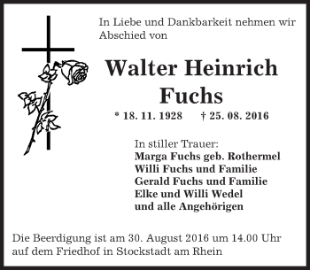 Traueranzeige von Walter Heinrich Fuchs von Trauerportal Echo Online