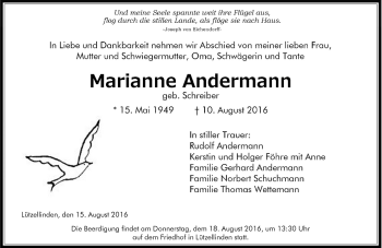 Traueranzeige von Marianne Andermann von  Gießener Anzeiger