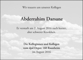 Traueranzeige von Abderrahim Darsane von Trauerportal Echo Online
