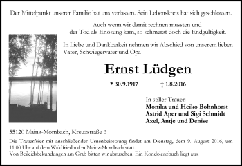 Traueranzeige von Ernst Lüdgen von Trauerportal Rhein Main Presse