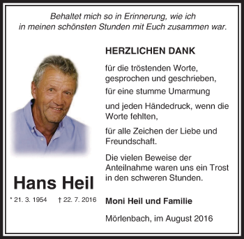 Traueranzeige von Hans Heil von Trauerportal Echo Online