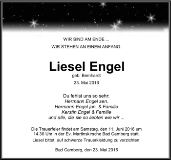 Traueranzeige von Liesel Engel von  Camberger Anzeiger