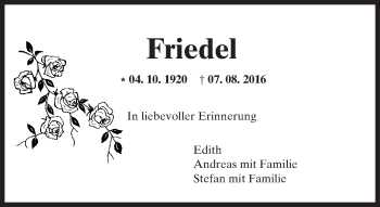 Traueranzeige von Friedel  von Trauerportal Echo Online