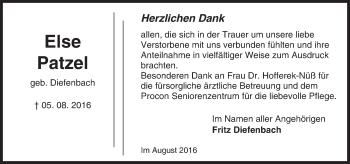 Traueranzeige von Else Patzel von Trauerportal Echo Online