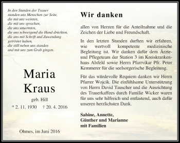 Traueranzeige von Maria Kraus von VRM Trauer