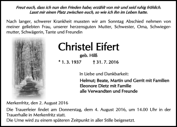 Traueranzeige von Christel Eifert von  Kreisanzeiger