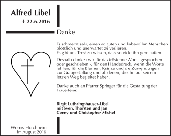 Traueranzeige von Alfred Libel von Trauerportal Rhein Main Presse