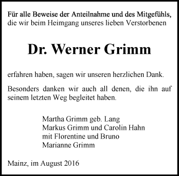 Traueranzeige von Werner Grimm von Trauerportal Rhein Main Presse Traueranzeige von Werner Grimm von Trauerportal Rhein Main Presse