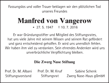 Traueranzeige von Manfred  von Vangerow von Trauerportal Rhein Main Presse