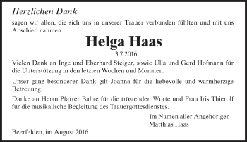Traueranzeige von Helga Haas von Trauerportal Echo Online