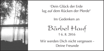 Traueranzeige von Bärbel Hauf von Trauerportal Echo Online