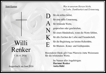 Traueranzeige von Willi Renker von VRM Trauer