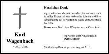 Traueranzeige von Karl Wagenbach von  Gießener Anzeiger