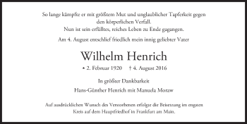 Traueranzeige von Wilhelm Henrich von  Kreisanzeiger