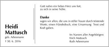 Traueranzeige von Heidi Mattusch von  Gießener Anzeiger