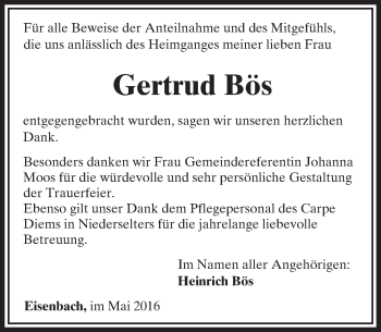 Traueranzeige von Gertrud Bös von  Camberger Anzeiger