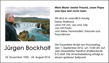 Traueranzeige von Jürgen Bockholt von Trauerportal Echo Online
