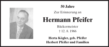 Traueranzeige von Hermann Pfeifer von  Gelnhäuser Tageblatt