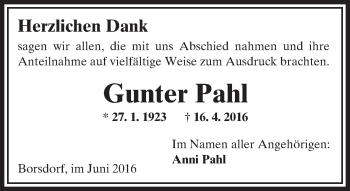Traueranzeige von Gunter Pahl von  Kreisanzeiger