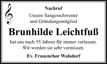 Traueranzeige von Brunhilde Leichtfuß von  Camberger Anzeiger