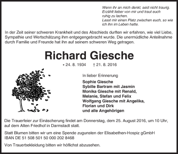 Traueranzeige von Richard Giesche von Trauerportal Echo Online
