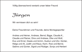 Traueranzeige von Jürgen  von Trauerportal Echo Online