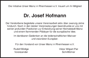Traueranzeige von Josef Hofmann von Trauerportal Rhein Main Presse