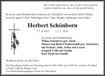 Traueranzeige von Herbert Schönborn von  Camberger Anzeiger