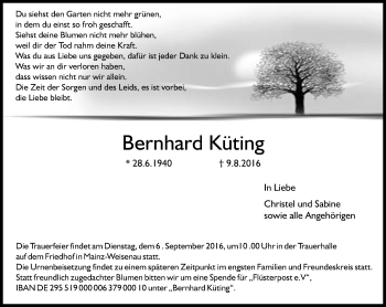 Traueranzeige von Bernhard Küting von Trauerportal Rhein Main Presse