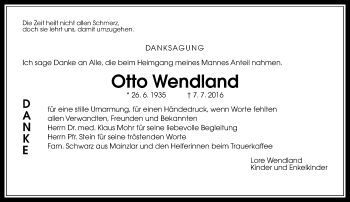 Traueranzeige von Otto Wendland von  Gießener Anzeiger
