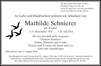 Traueranzeige von Mathilde Schnierer von  Camberger Anzeiger