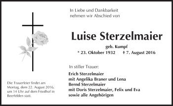 Traueranzeige von Luise Sterzelmaier von Trauerportal Echo Online