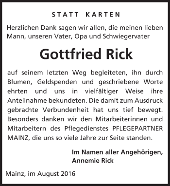 Traueranzeige von Gottfried Rick von Trauerportal Rhein Main Presse Traueranzeige von Gottfried Rick von Trauerportal Rhein Main Presse