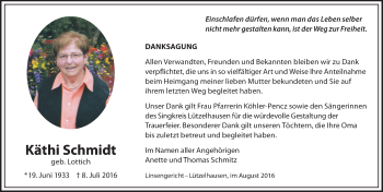 Traueranzeige von Käthi Schmidt von  Gelnhäuser Tageblatt