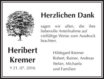 Traueranzeige von Heribert Kremer von  Camberger Anzeiger
