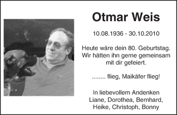 Traueranzeige von Otmar Weis von Trauerportal Rhein Main Presse