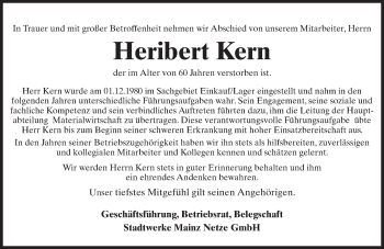 Traueranzeige von Heribert Kern von Trauerportal Rhein Main Presse
