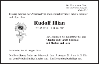 Traueranzeige von Rudolf Illian von Trauerportal Rhein Main Presse
