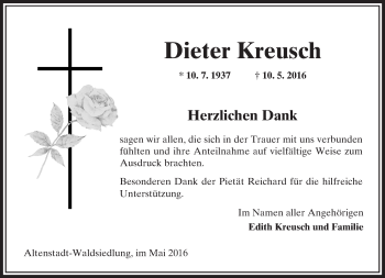 Traueranzeige von Dieter Kreusch von  Kreisanzeiger