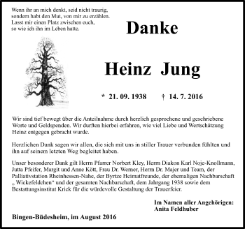 Traueranzeige von Heinz Jung von Trauerportal Rhein Main Presse