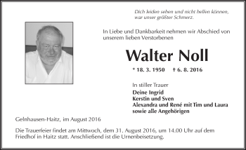 Traueranzeige von Walter Noll von  Gelnhäuser Tageblatt