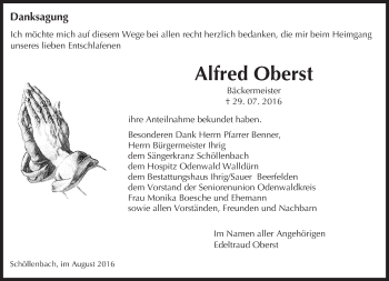 Traueranzeige von Alfred Oberst von Trauerportal Echo Online