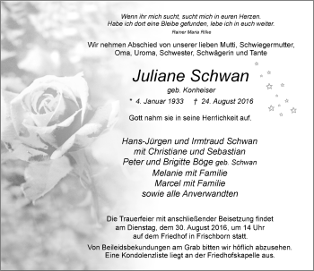 Traueranzeige von Juliane Schwan von VRM Trauer
