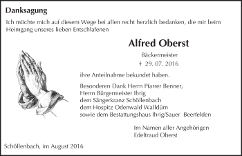 Traueranzeige von Alfred Oberst von Trauerportal Echo Online