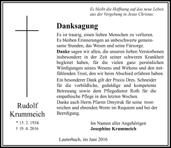 Traueranzeige von Rudolf Krummeich von VRM Trauer
